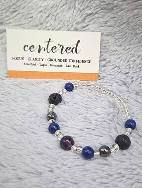 Centered Crystal Aroma Bracelet | Grounding & Focus | Amethyst Lapis Hematite